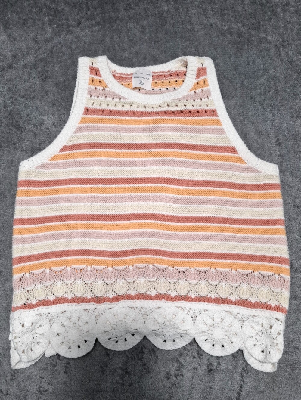 abercrombie kids Striped Crochet-Hem Tank Top - White, Pink & Orange Sz 11- 12